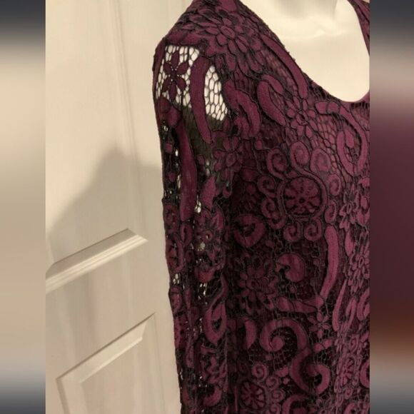 Anthropologie Sunday in Brooklyn Joy Purple with Black Lace Long Sleeve Dress XS - Picture 8 of 13